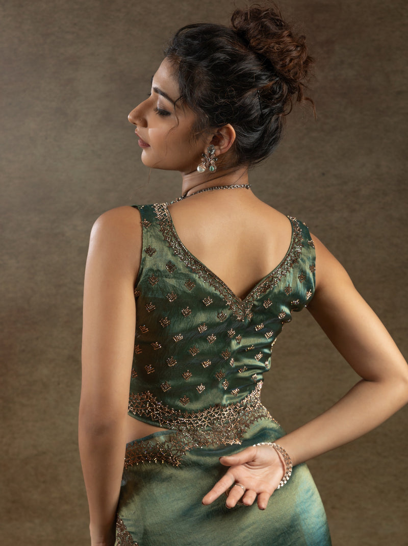 Hunter Green Designer Banarasi Silk Saree With Zircon Work