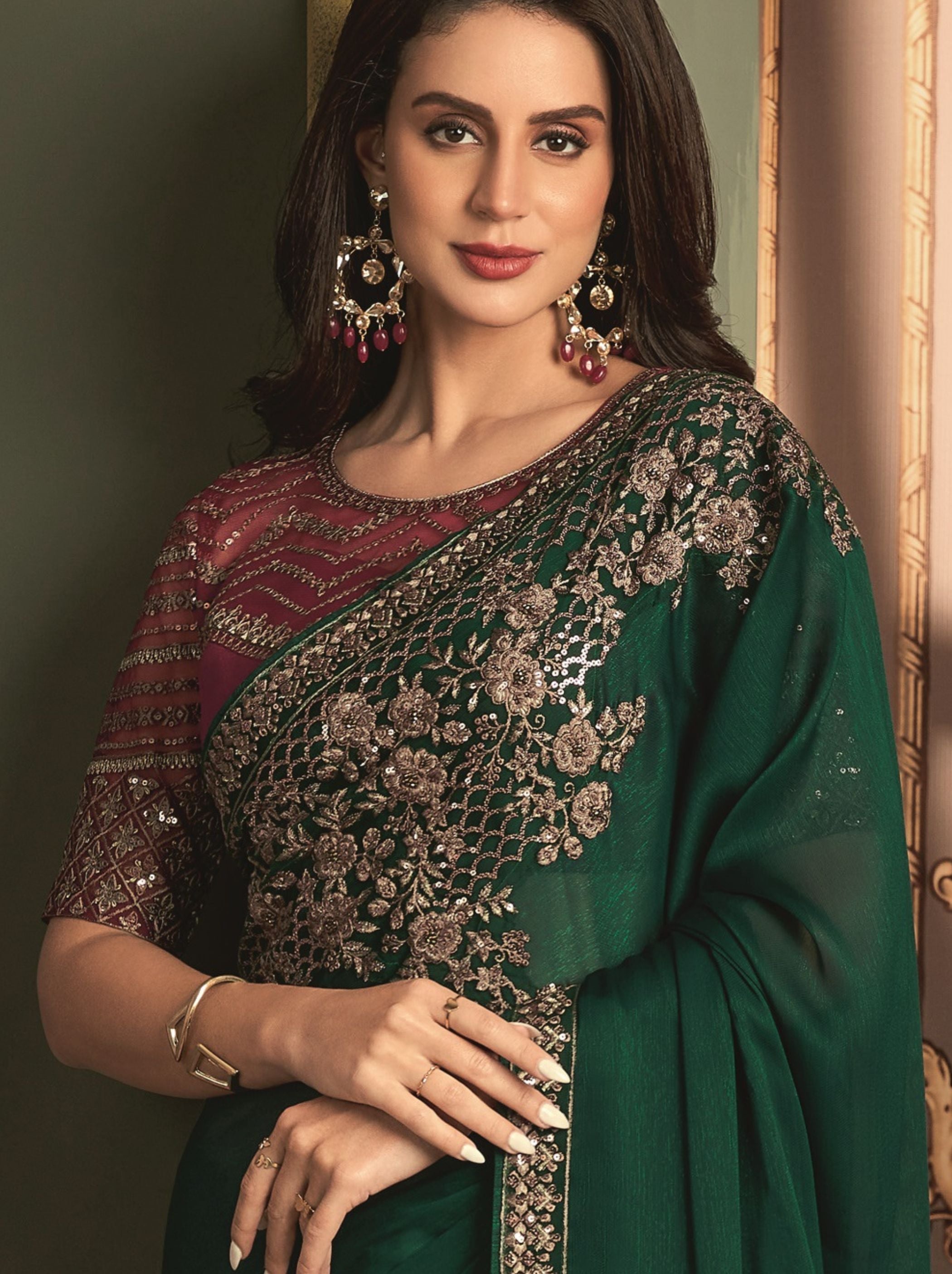 Sacramento Green premium Saree - TrendOye