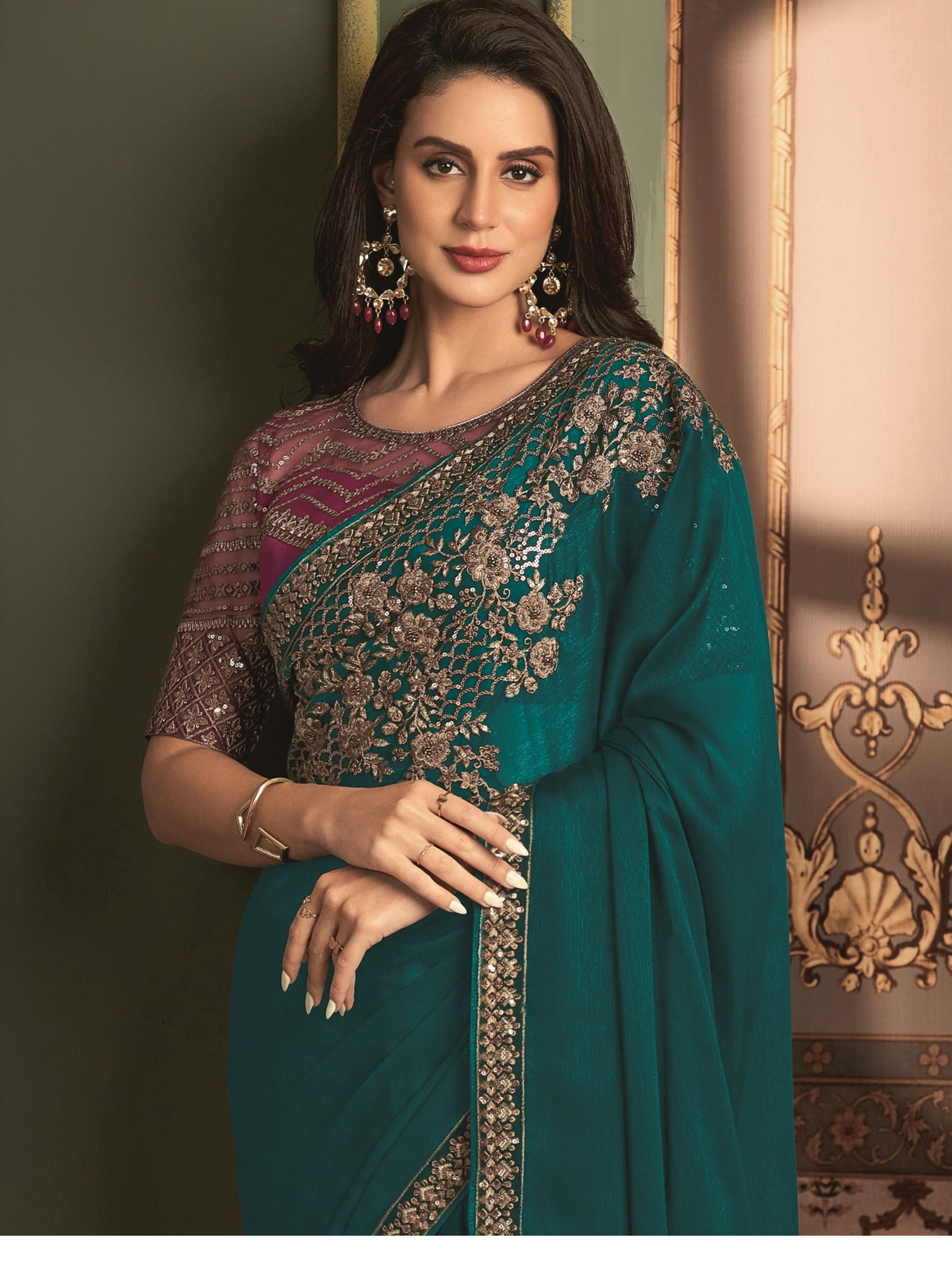 Forest Green  premium Georgette Saree - TrendOye