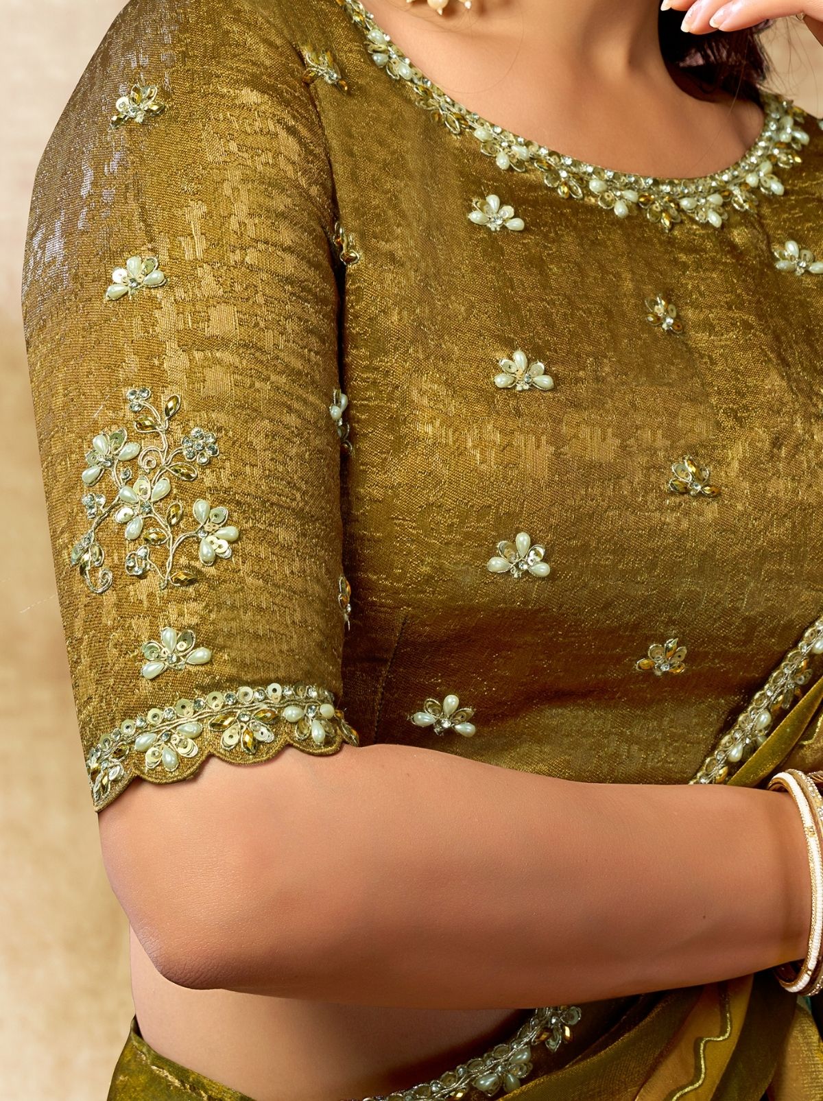 Olive Green Designer Two Tone Satin Silk Saree With Blouse Piece - TrendOye