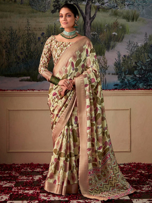 Pastel Green Fancy Digital Silk Festive Saree