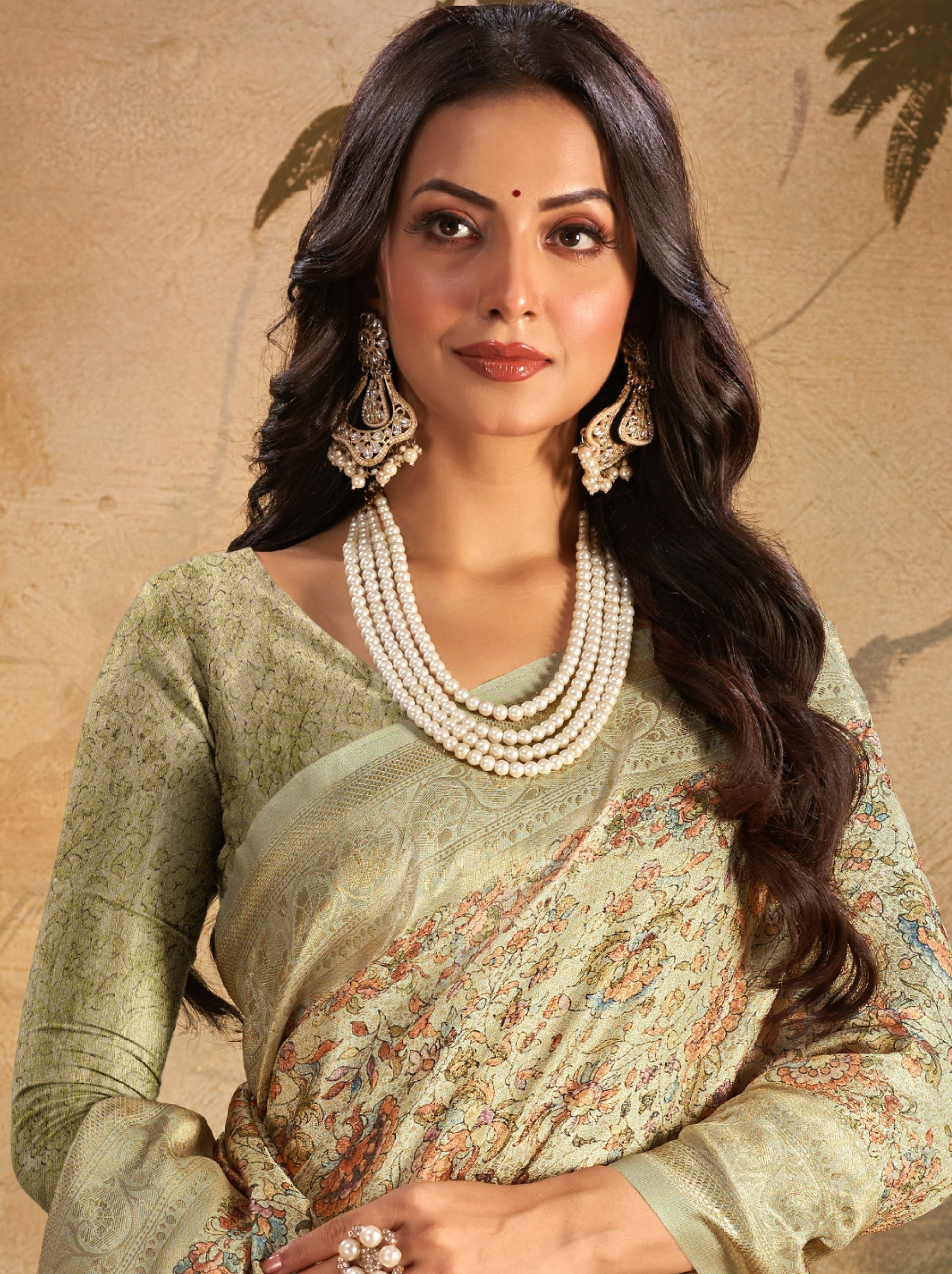 Sage Green Fine Digital Silk Party Saree With Blouse Piece - TrendOye