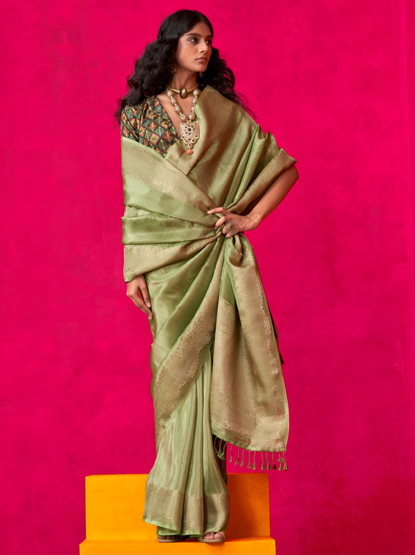 Jade Green Tissue Silk Party Saree