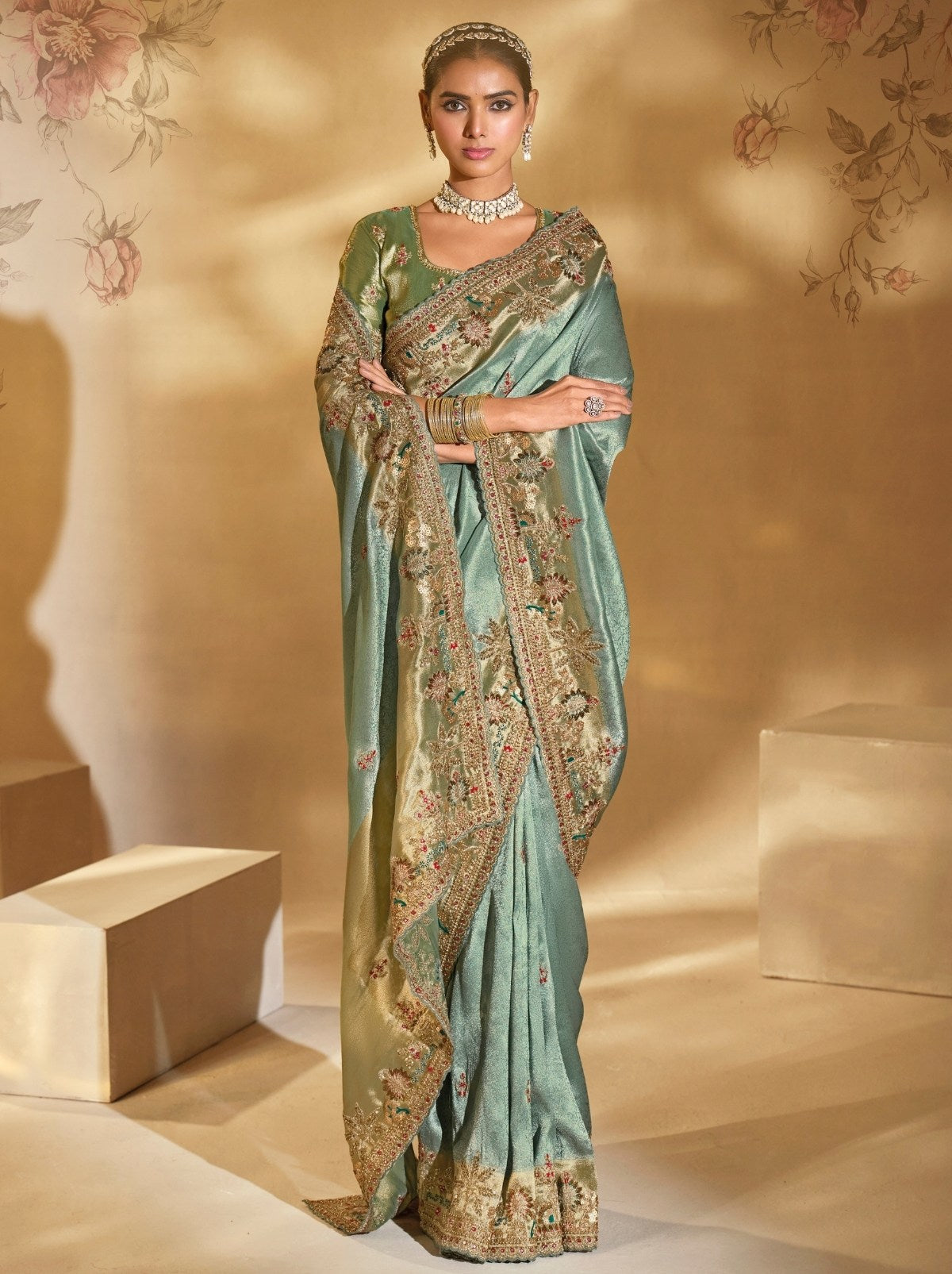 Teal Green Elite Soft Silk Saree With Intricate Embroidery