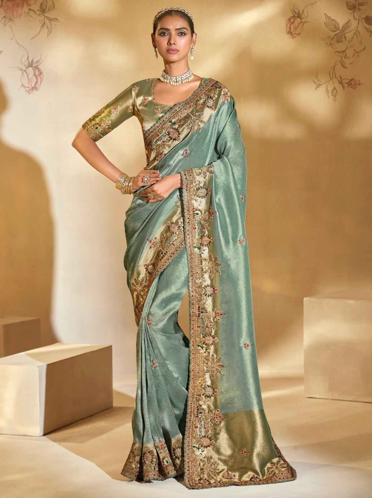 Teal Green Elite Soft Silk Saree With Intricate Embroidery