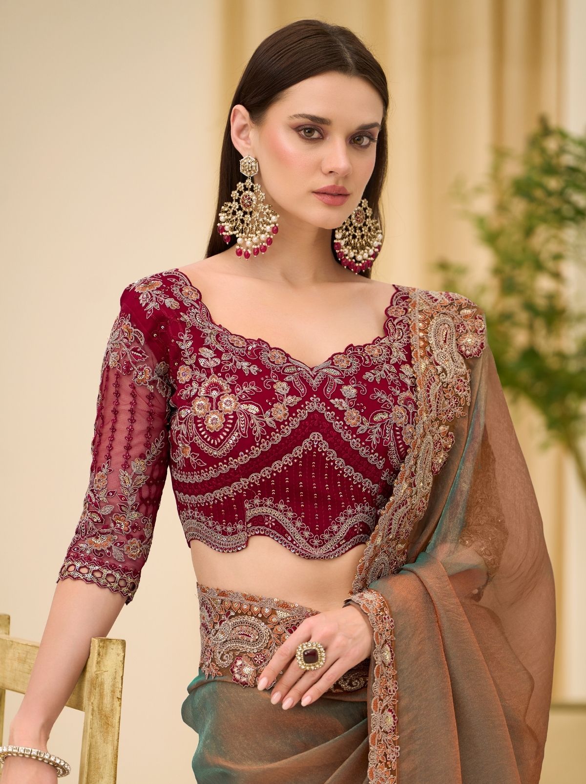 Moss Green Exclusive Party Wear Saree with Sequin Work - TrendOye