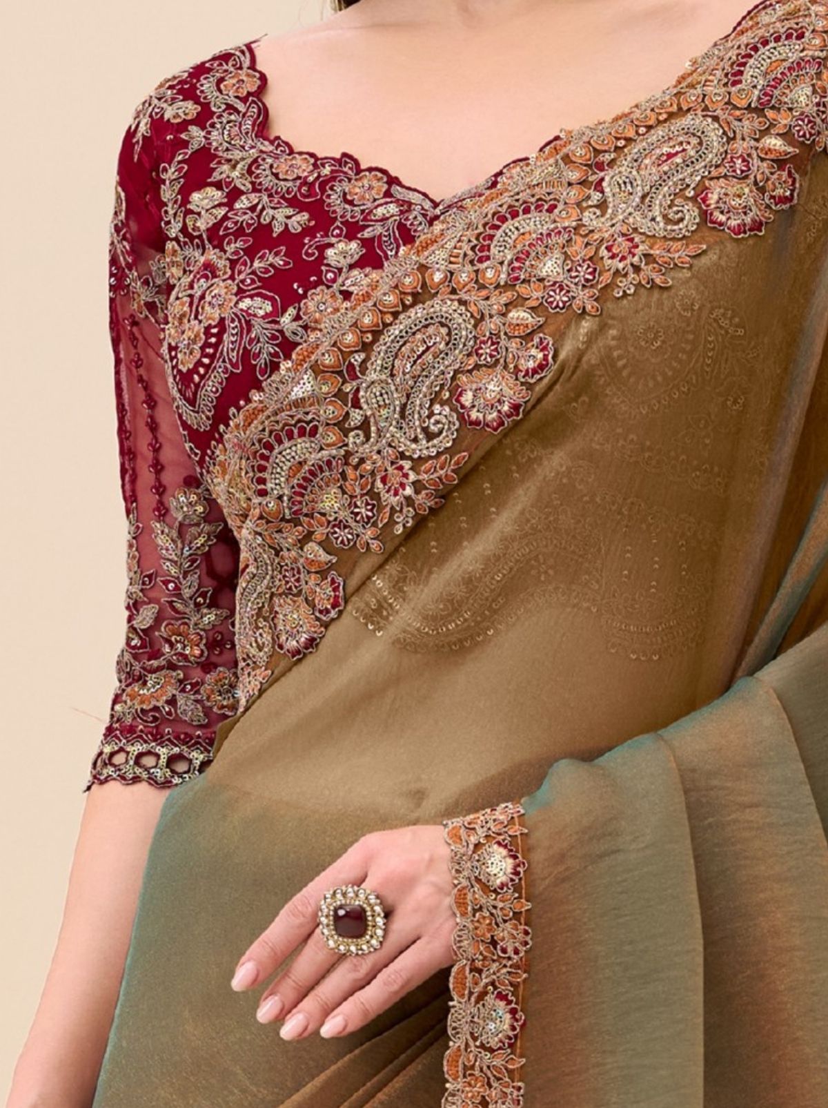 Moss Green Exclusive Party Wear Saree with Sequin Work - TrendOye