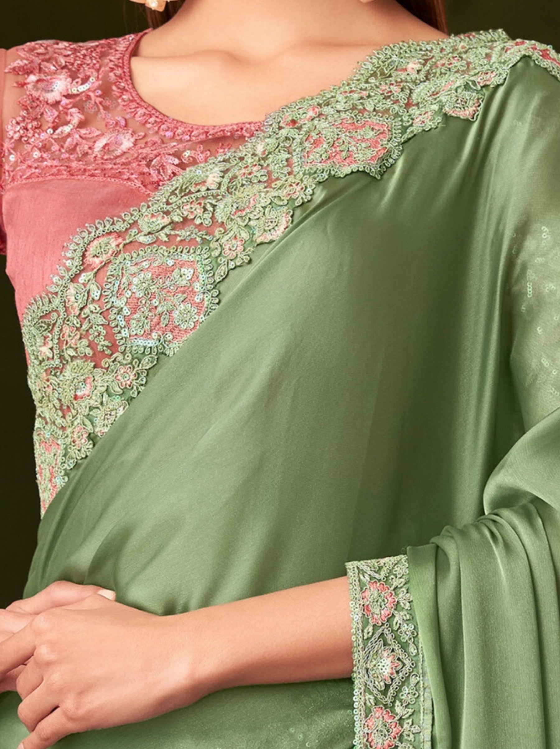 Mint Green Party Designer Saree - TrendOye