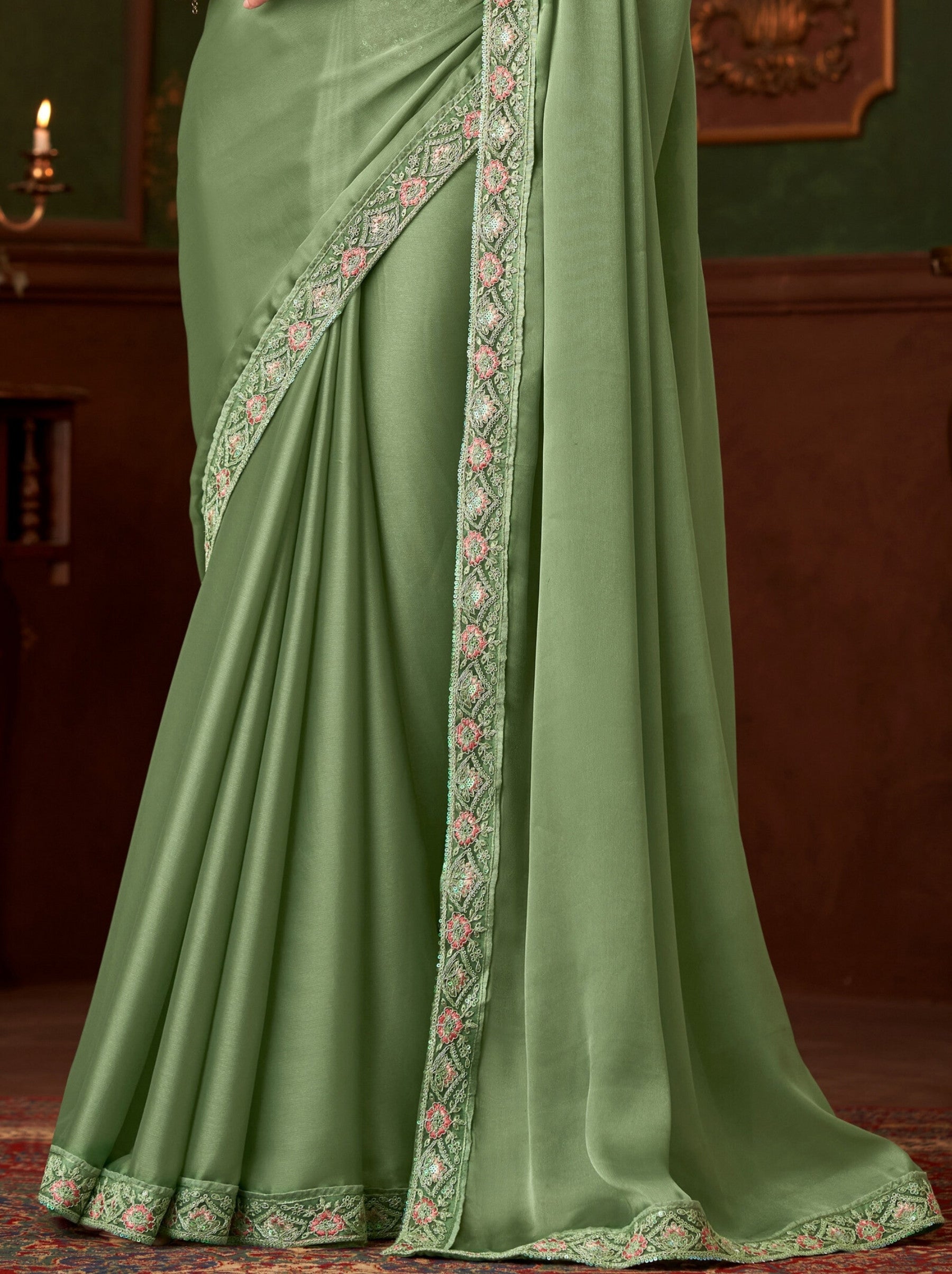 Mint Green Party Designer Saree - TrendOye