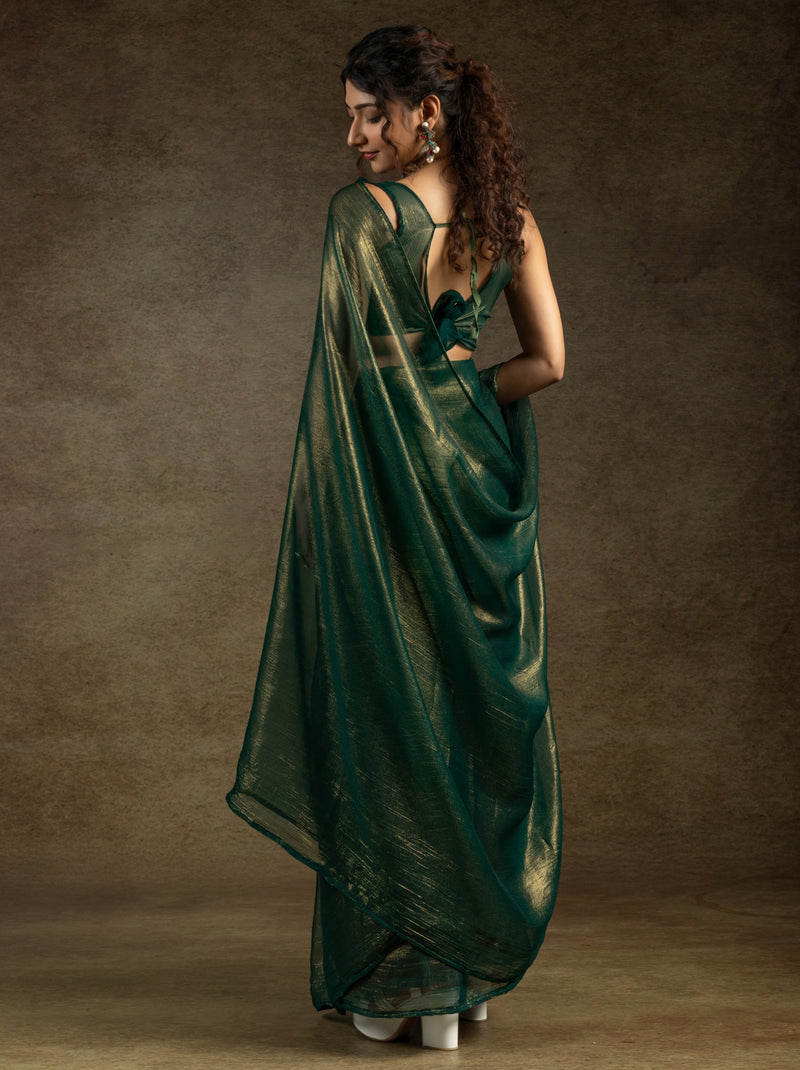 Forest Green Ready to Wear Party Saree With Blouse Piece