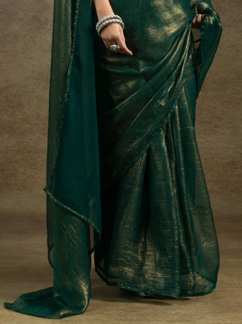 Forest Green Ready to Wear Party Saree With Blouse Piece