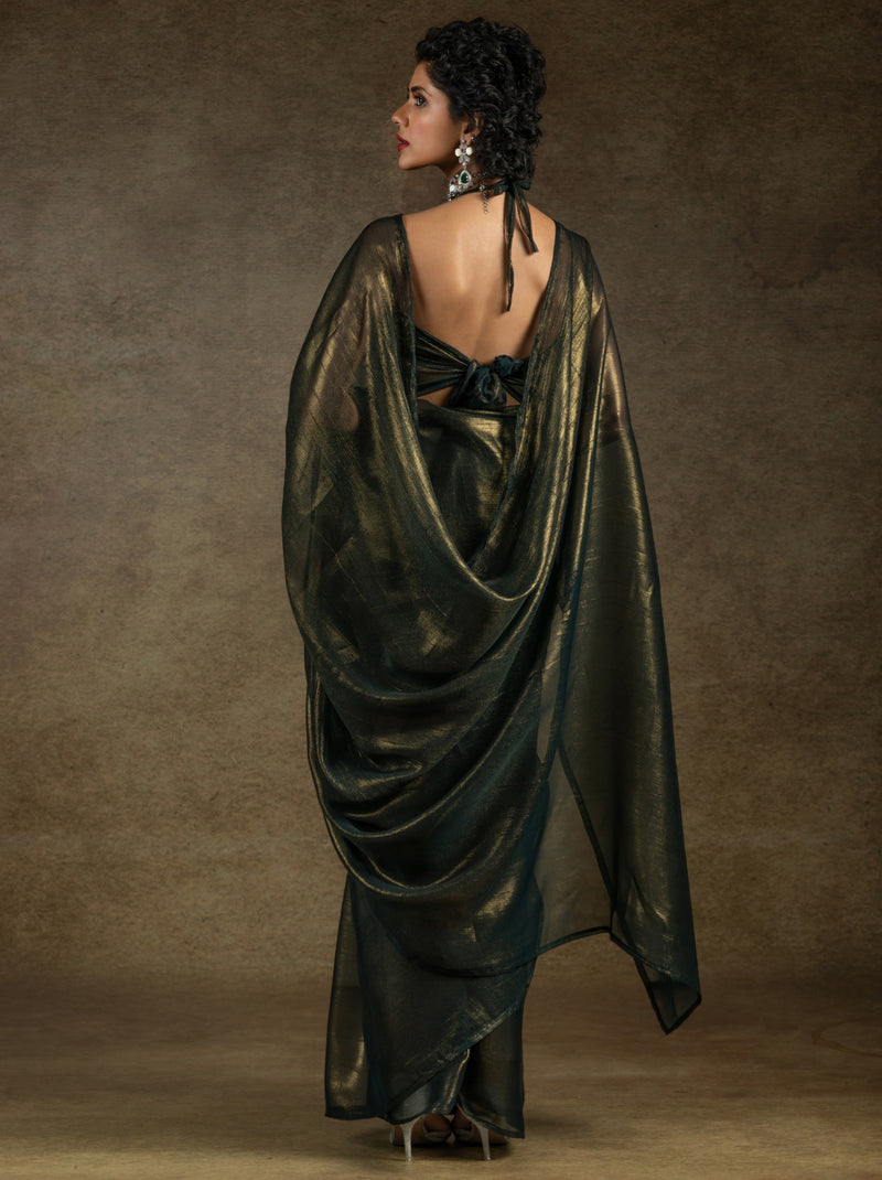 Army Green Ready to Wear Party Saree With Blouse Piece