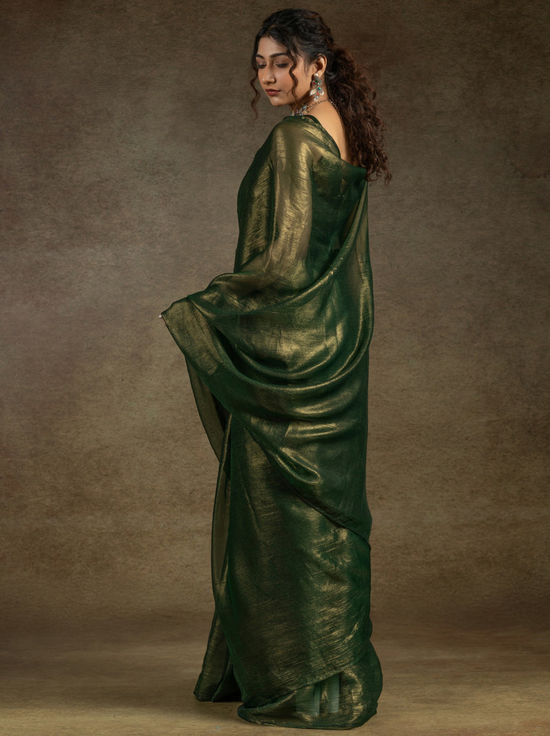 Dark Green Ready to Wear Party Saree With Blouse Piece