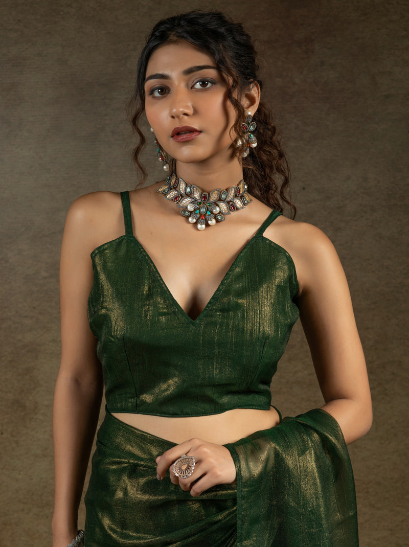 Dark Green Ready to Wear Party Saree With Blouse Piece