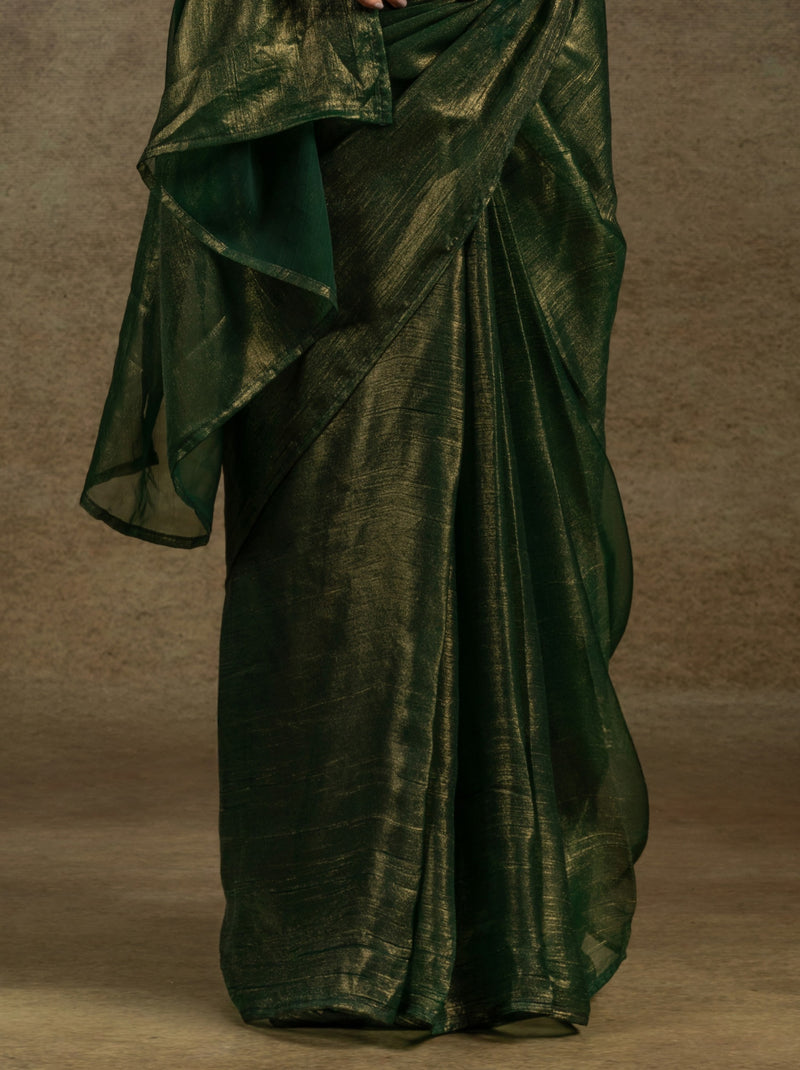 Dark Green Ready to Wear Party Saree With Blouse Piece