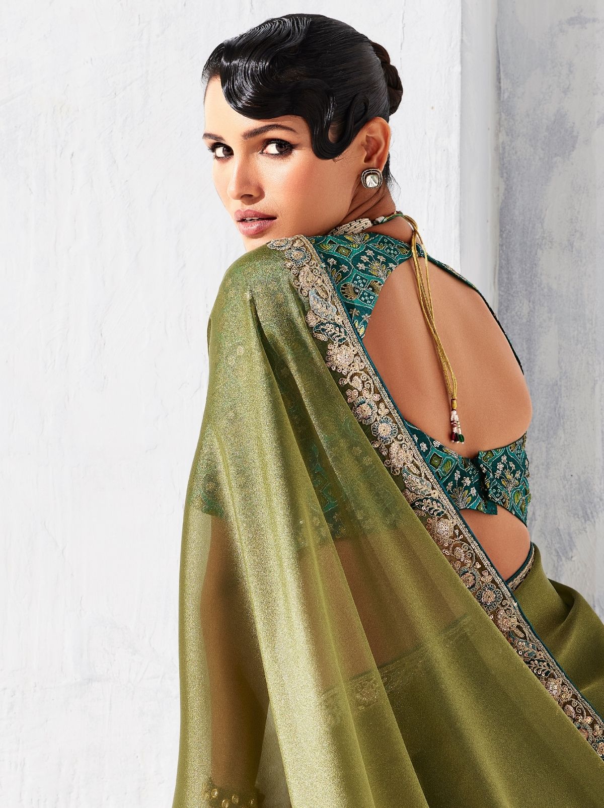 Olive Green Fancy Silk Saree with Beautiful Blouse Piece