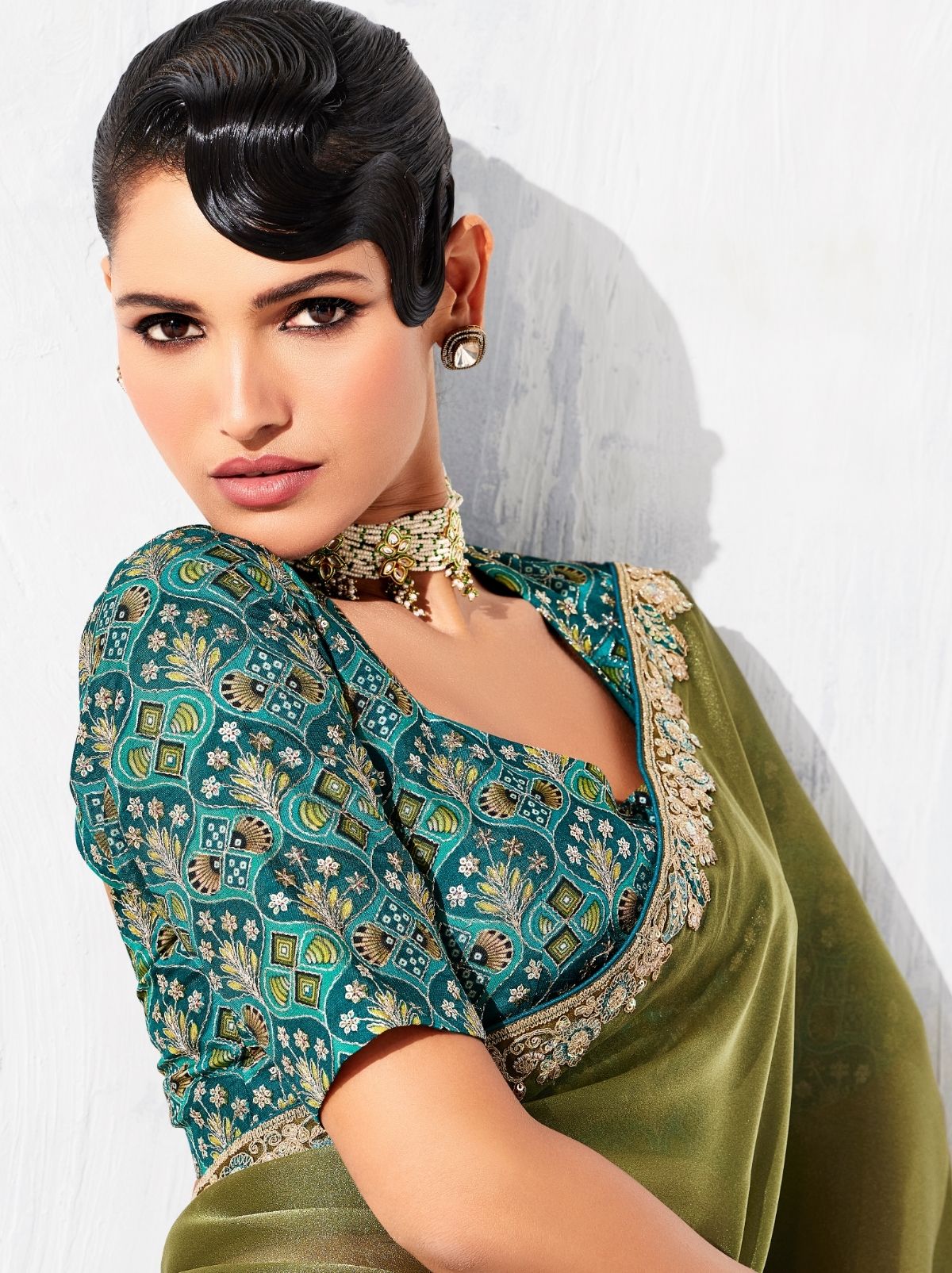 Olive Green Fancy Silk Saree with Beautiful Blouse Piece