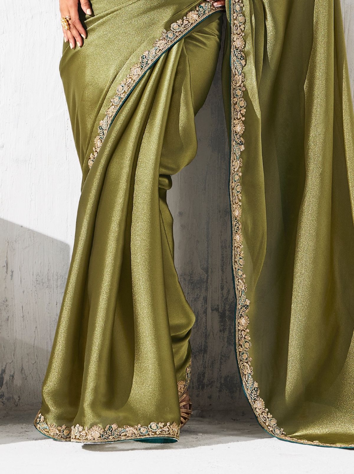 Olive Green Fancy Silk Saree with Beautiful Blouse Piece