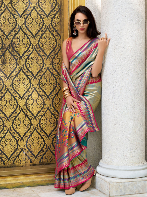 Pastel Green Tissue Celebration Saree