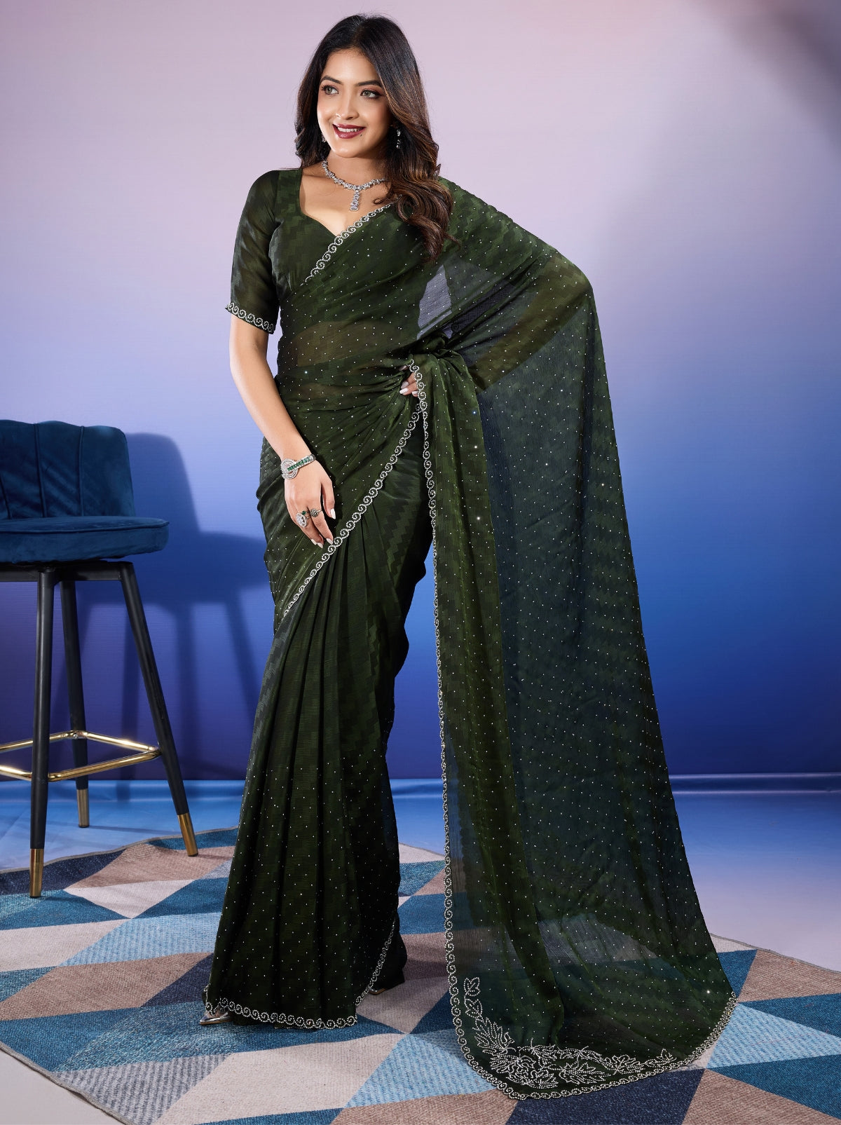 Sacramento Green Fancy Premium Party Designer Saree - TrendOye