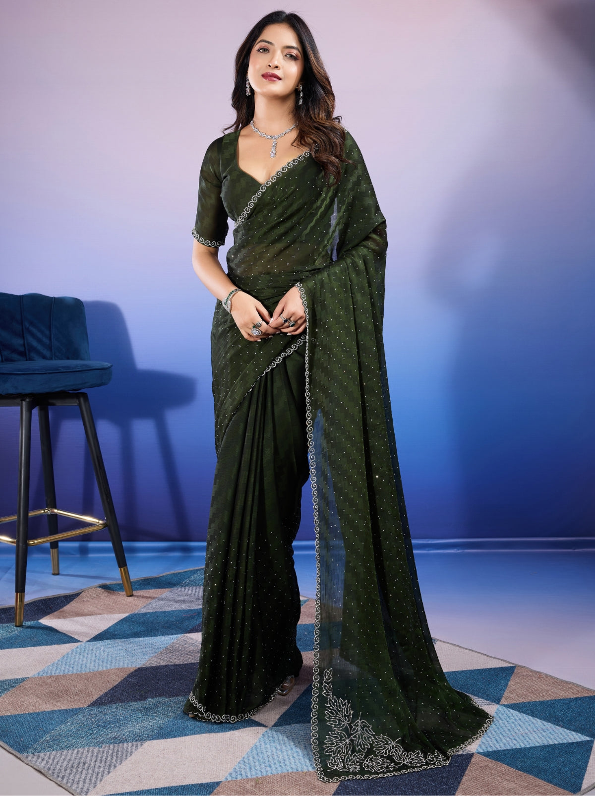 Sacramento Green Fancy Premium Party Designer Saree - TrendOye