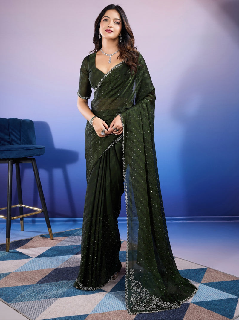 Sacramento Green Fancy Premium Party Designer Saree