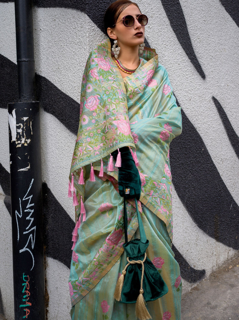 Emerald Green Designer Silk Blended Saree - TrendOye