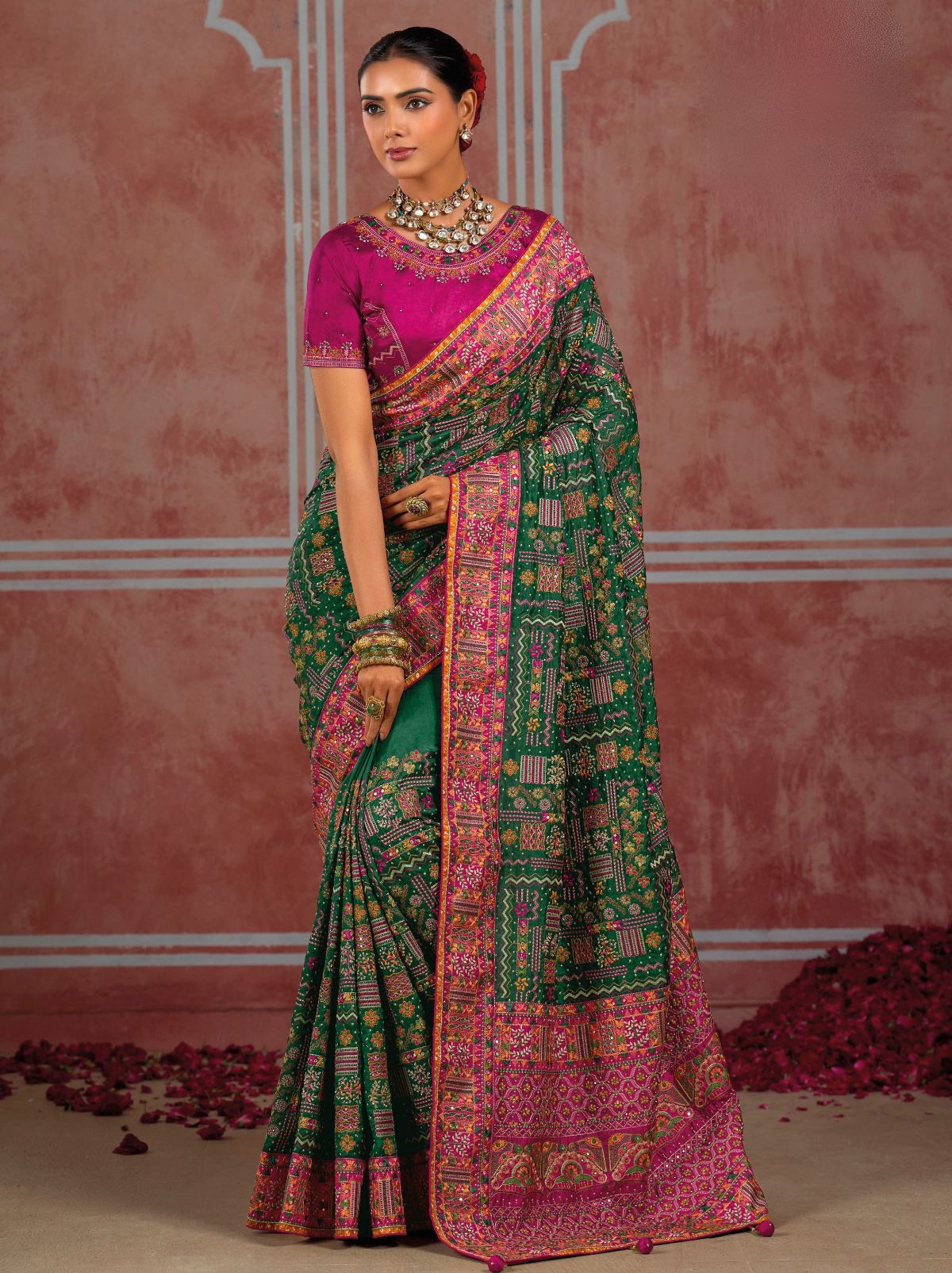 Forest Green Luxurious Premium Silk Saree With Intricate Embroidery
