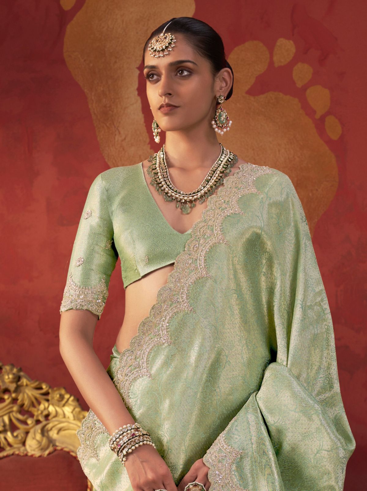 Pastel Green Luxury Viscose Saree With Blouse Piece