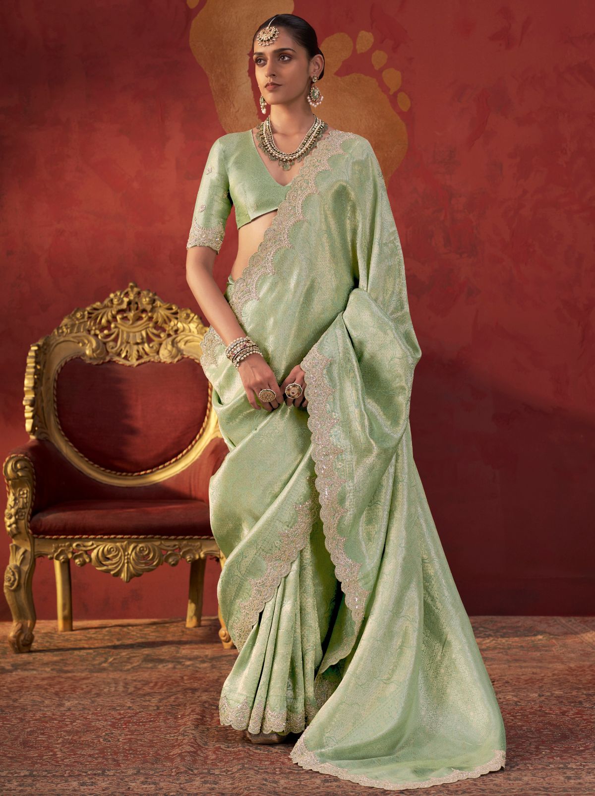 Pastel Green Luxury Viscose Saree With Blouse Piece