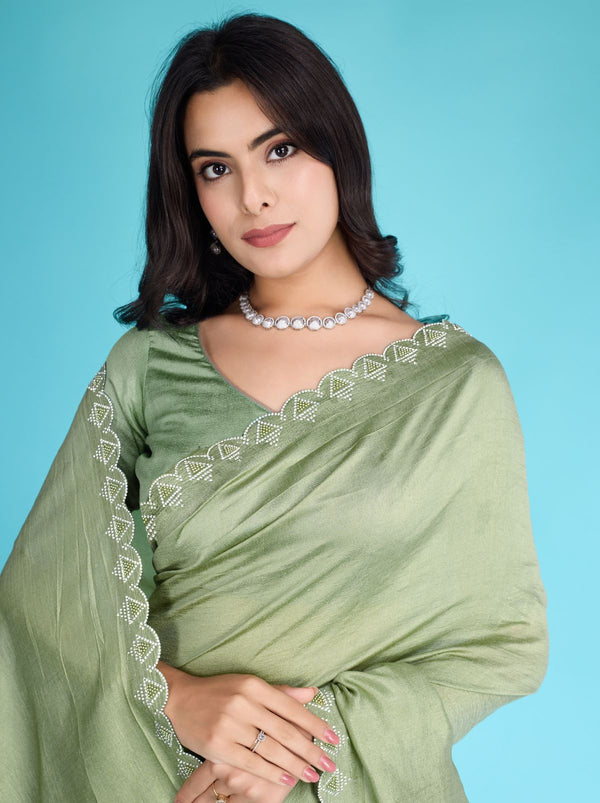 Moss Green Party Premium Light Weighted Designer Saree