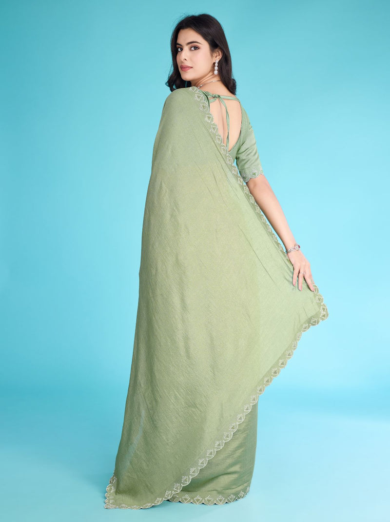 Moss Green Party Premium Light Weighted Designer Saree