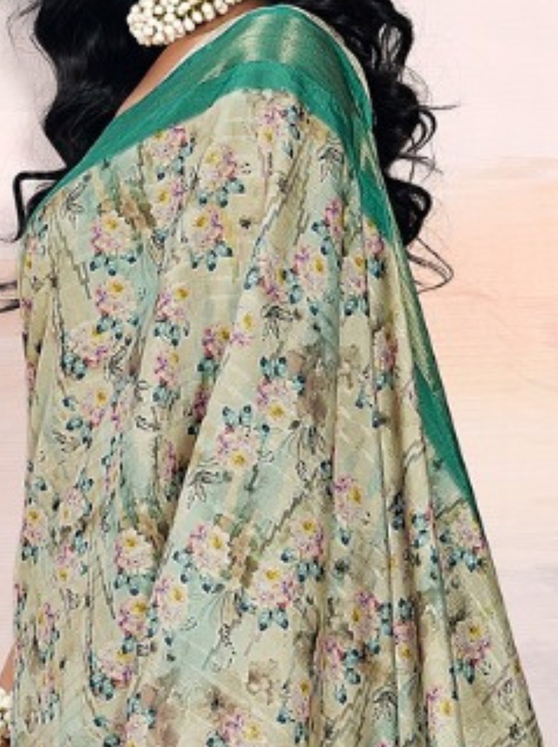 Tea Green Organza Festive Saree - TrendOye