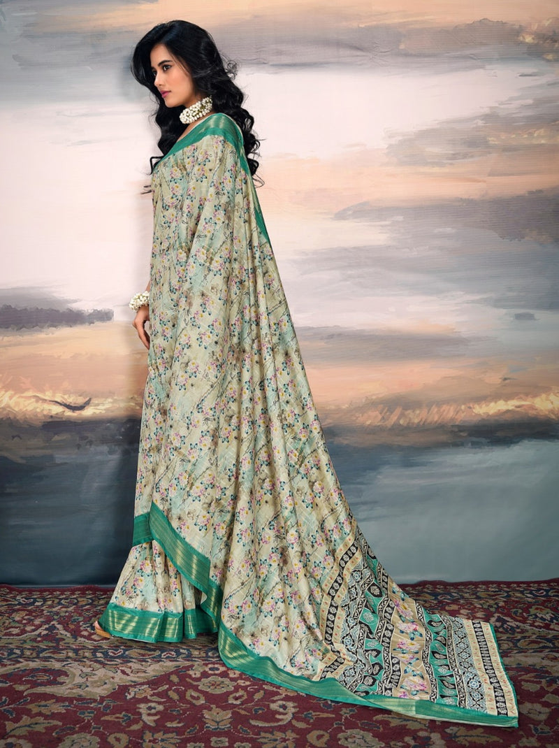 Tea Green Organza Festive Saree