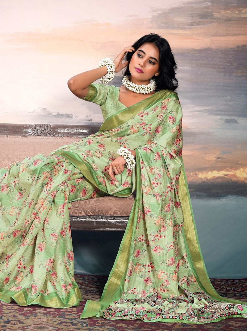 Mint Green Organza Festive Saree