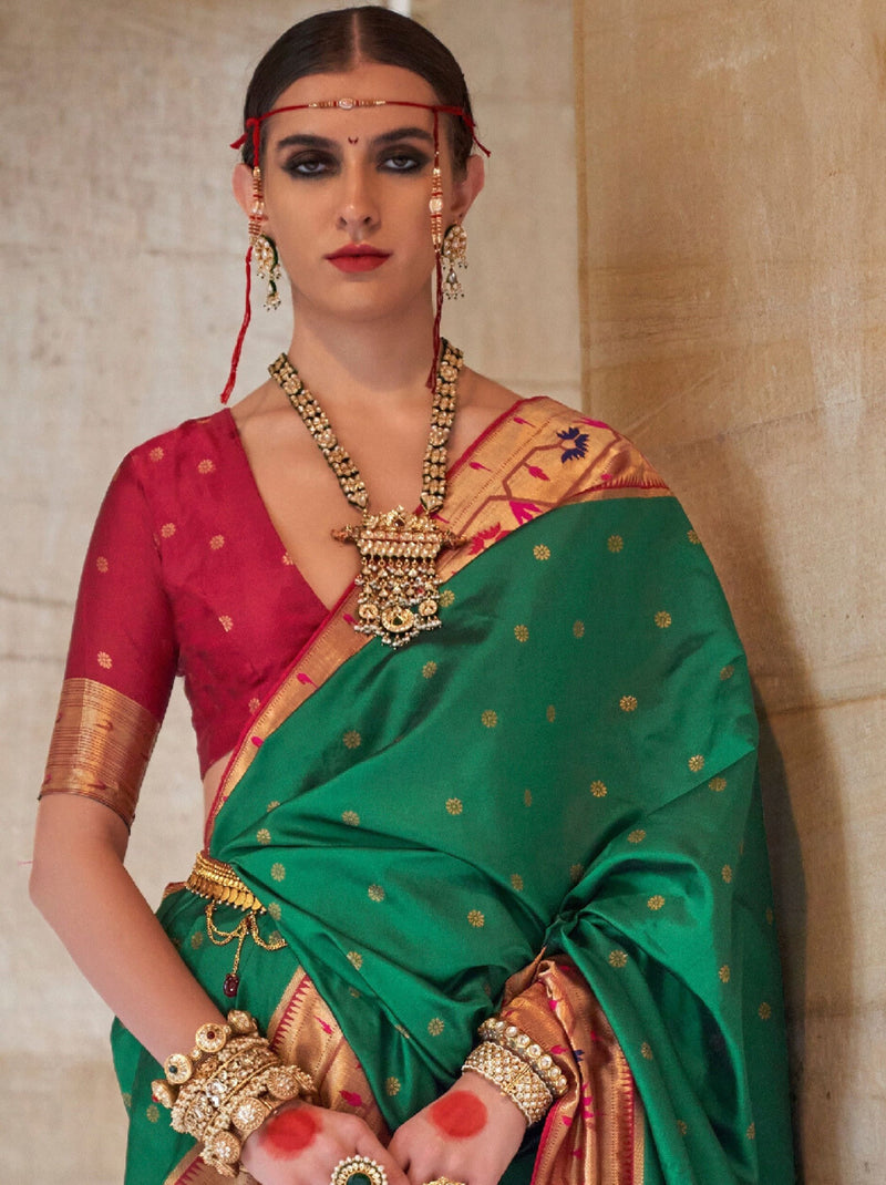 Sea Green Paithani Silk Festive & Wedding Saree - TrendOye