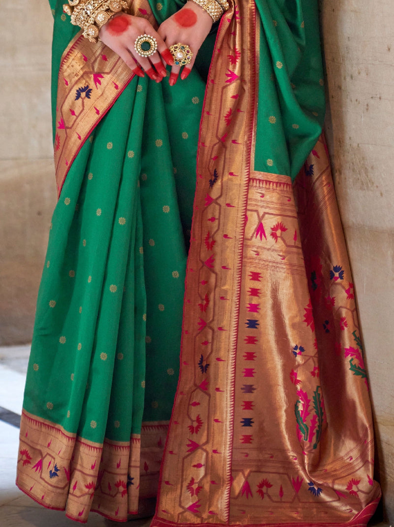 Sea Green Paithani Silk Festive & Wedding Saree - TrendOye