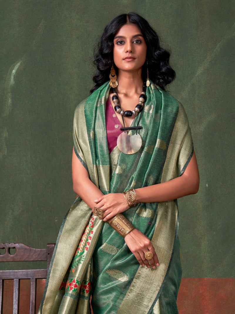 Sea Green Paithani Zari Tissue Silk Party Saree