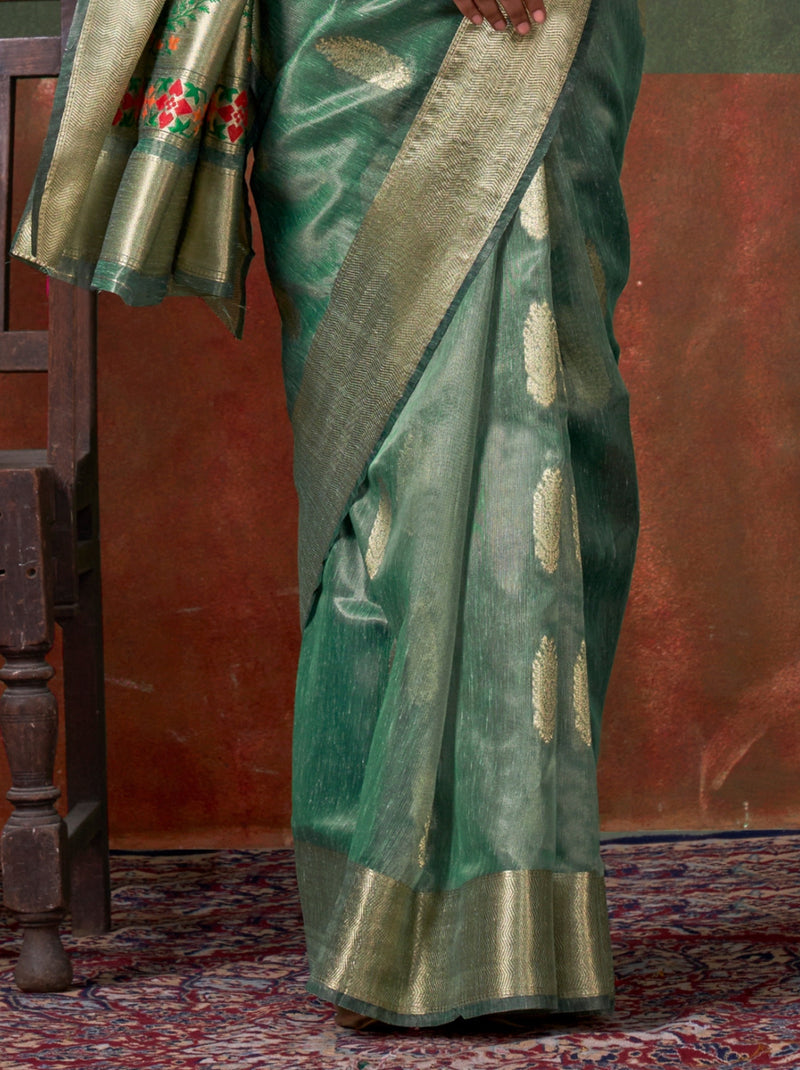 Sea Green Paithani Zari Tissue Silk Party Saree