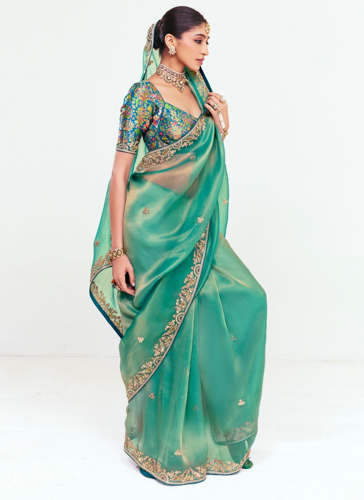 Sea Green Party Fancy Premium Saree With Fine Blouse Piece - TrendOye
