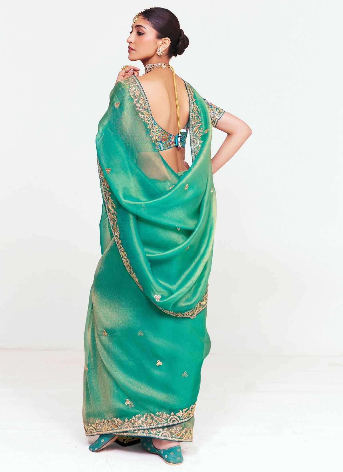 Sea Green Party Fancy Premium Saree With Fine Blouse Piece - TrendOye