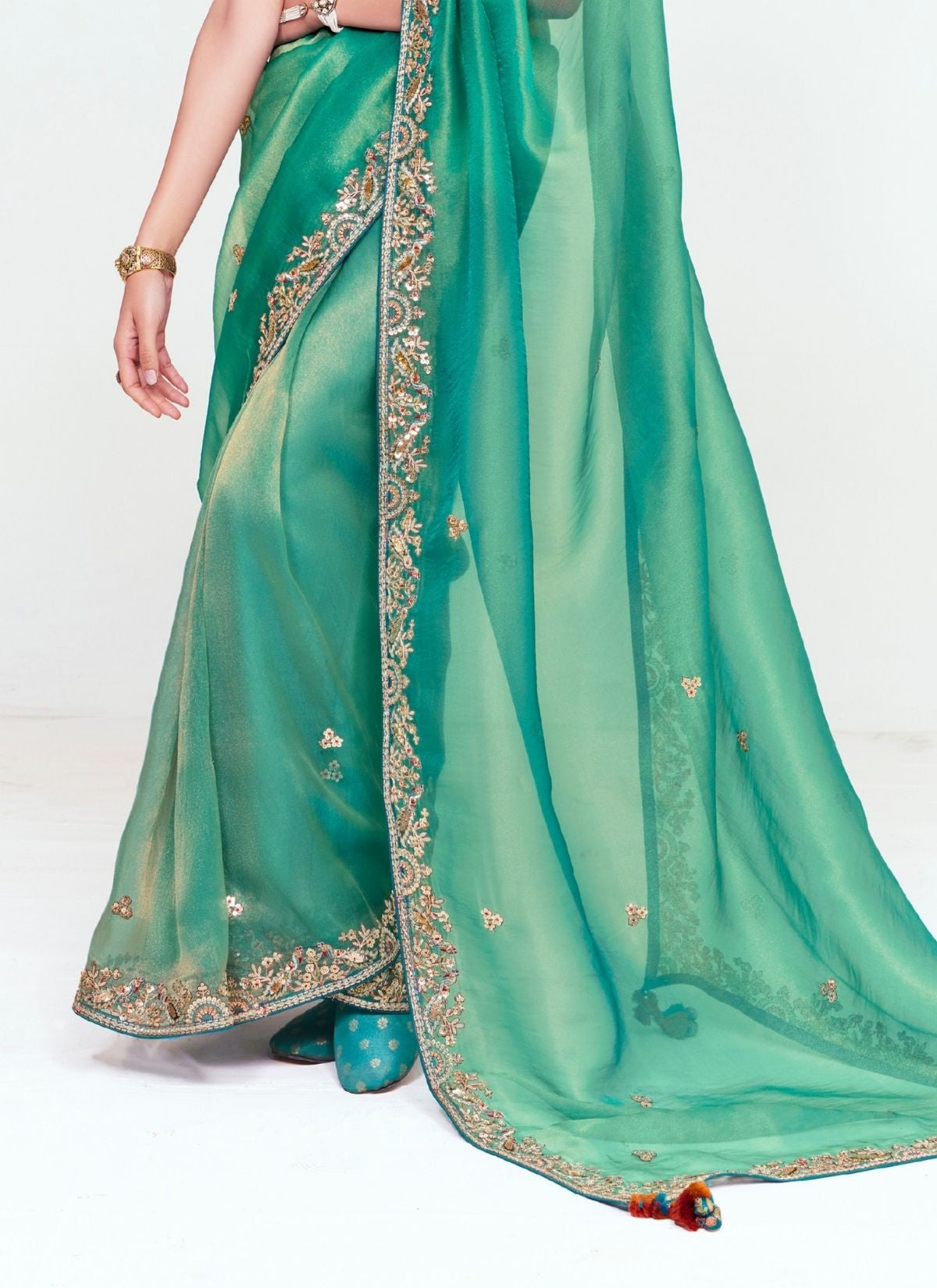 Sea Green Party Fancy Premium Saree With Fine Blouse Piece - TrendOye