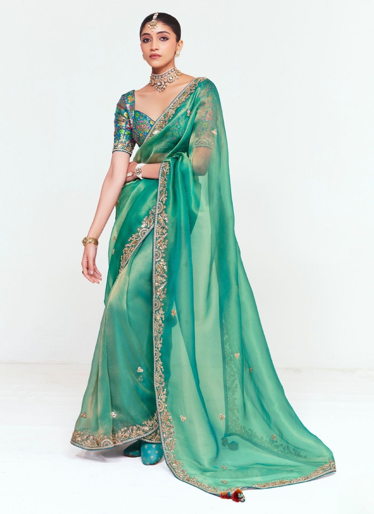 Sea Green Party Fancy Premium Saree With Fine Blouse Piece - TrendOye