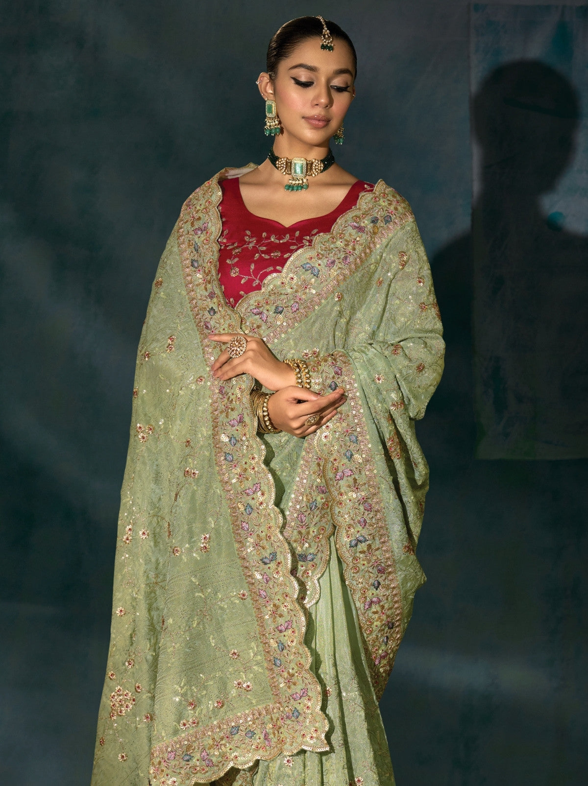 Pistachio Green Wedding Premium Banarasi Silk Saree With Blouse Piece