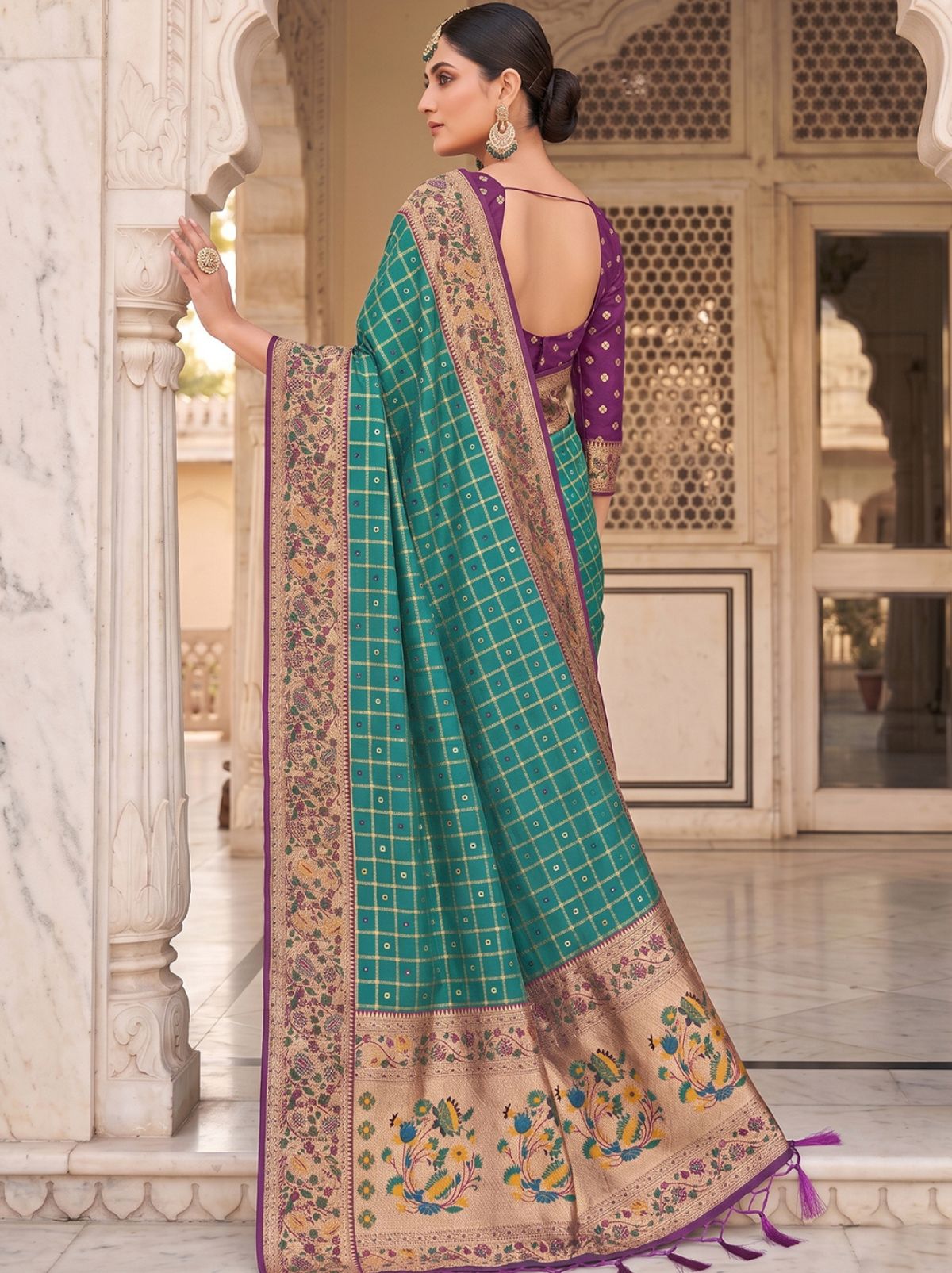 Persian Green Premium Banarasi Silk Saree With Tassels Work