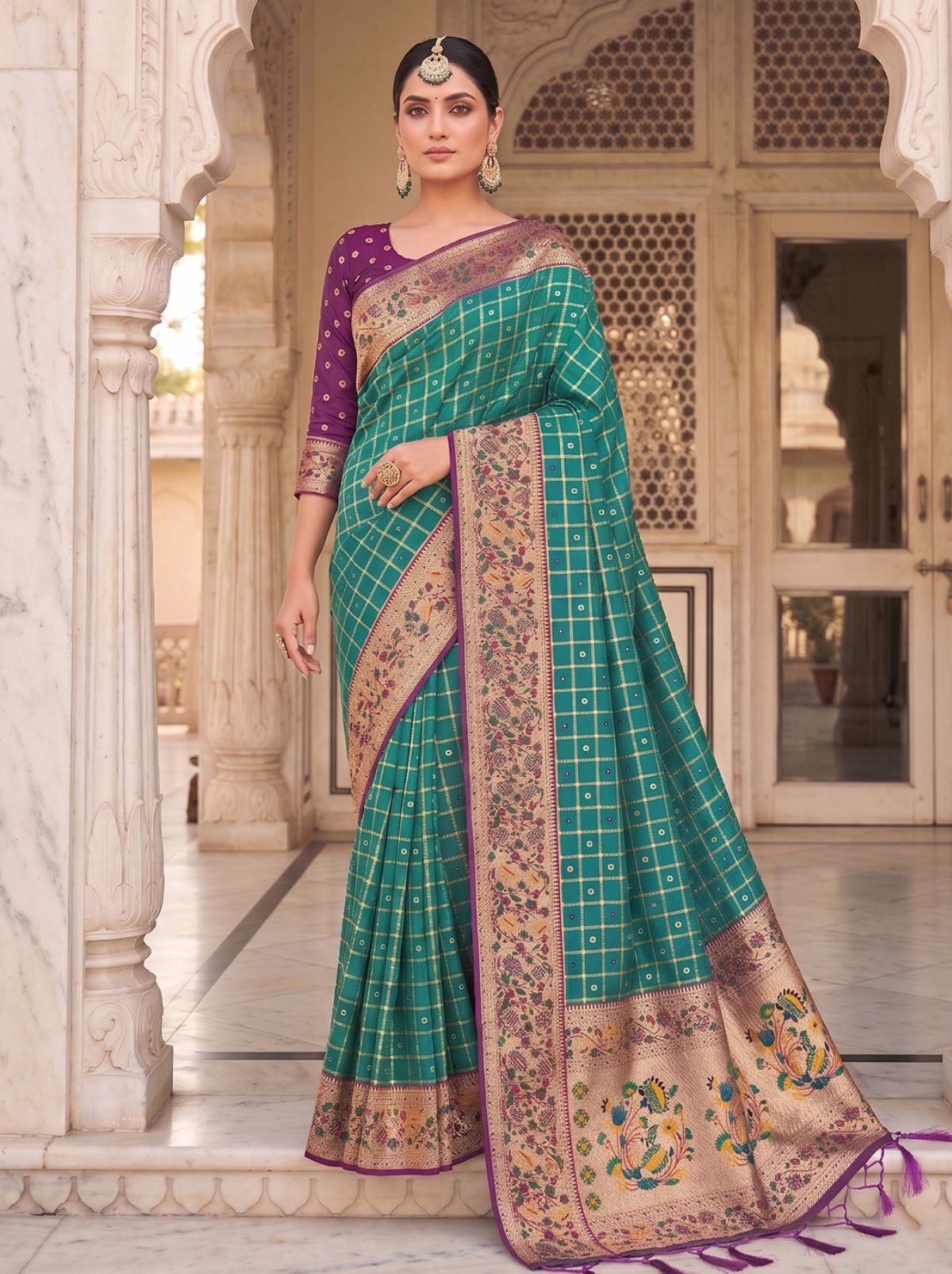 Persian Green Premium Banarasi Silk Saree With Tassels Work