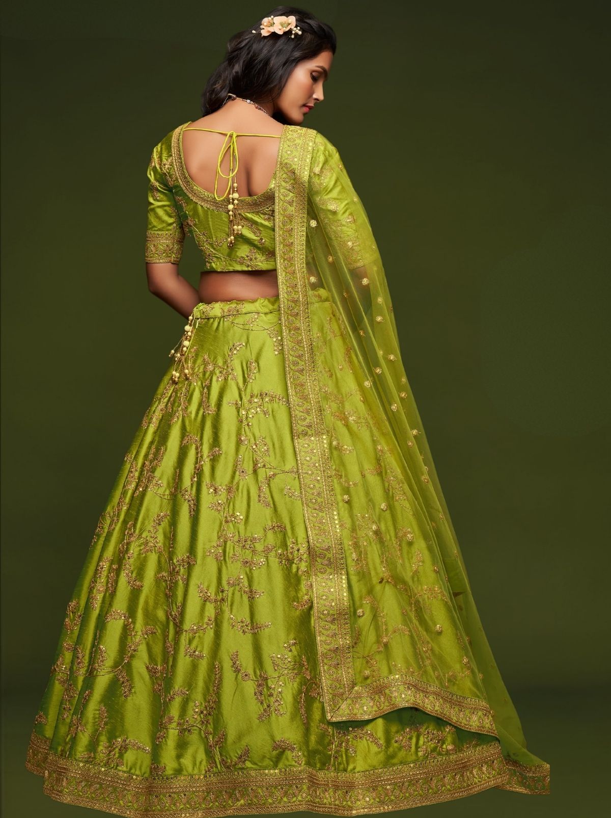 Parrot Green Premium Celebration Lehenga Set With Sequin & Zari Work