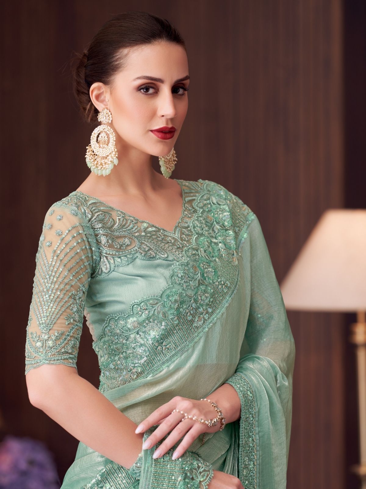 Baby Blue Party Designer Saree - TrendOye