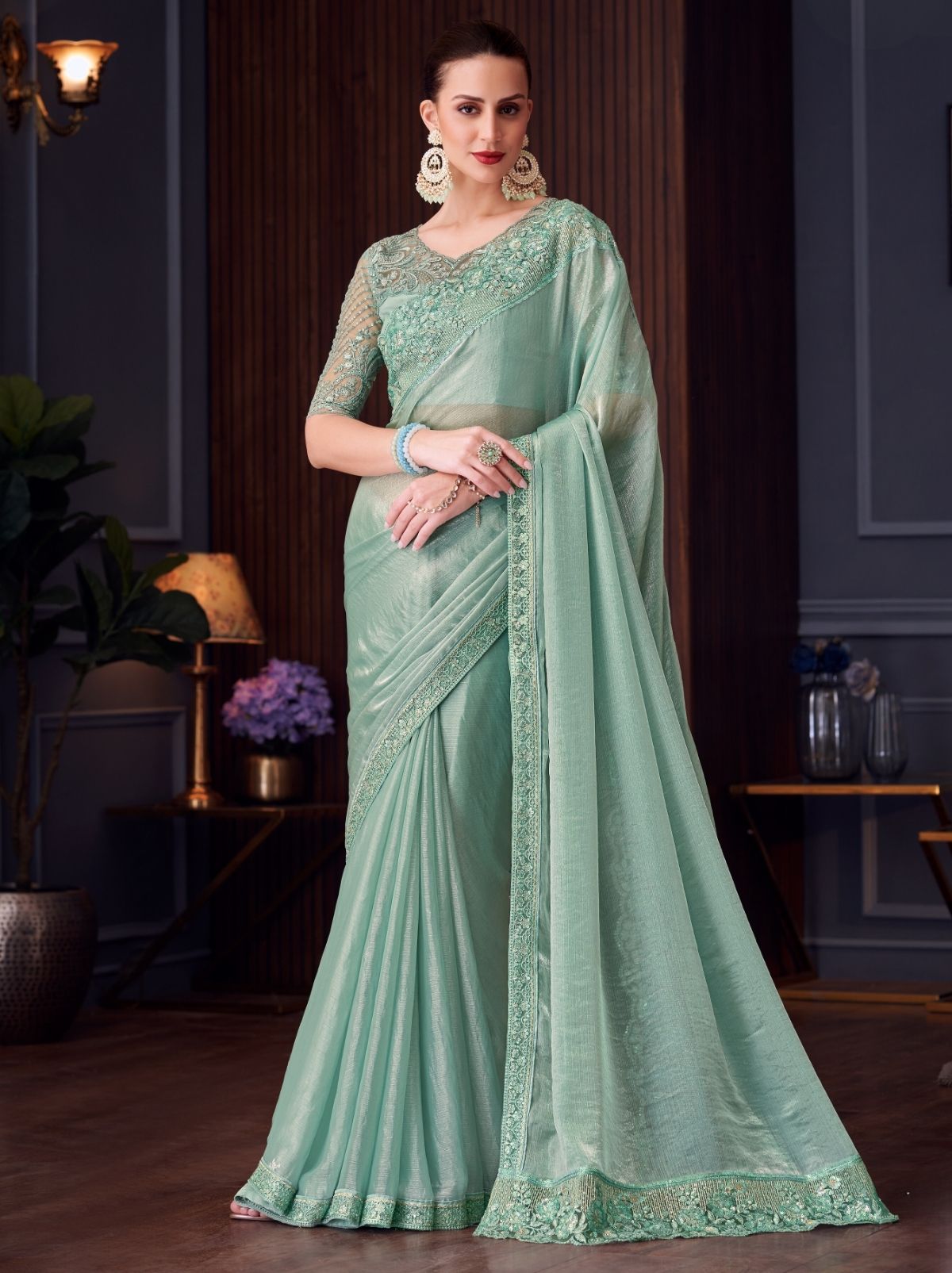Baby Blue Party Designer Saree - TrendOye