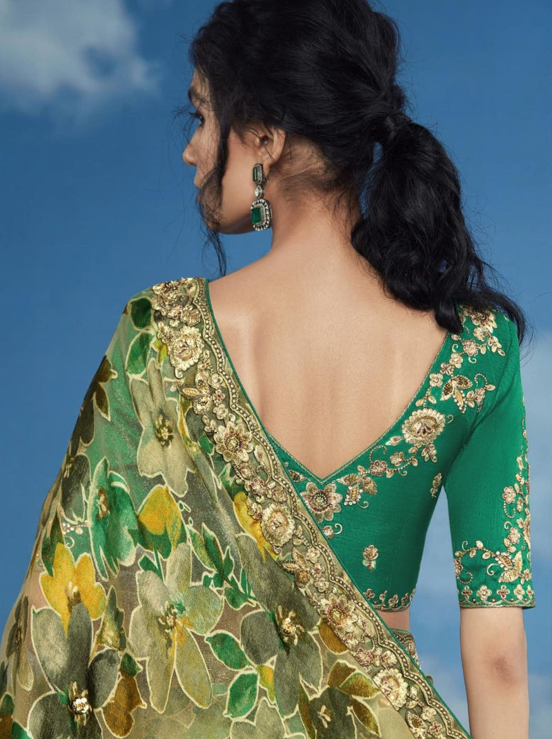 Moss Green Party Designer Saree